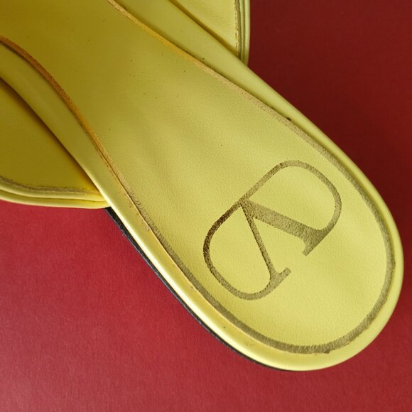 Nwt-Roman studs ankle strap ponted toe yellow leather flats sandals - Picture 7 of 10